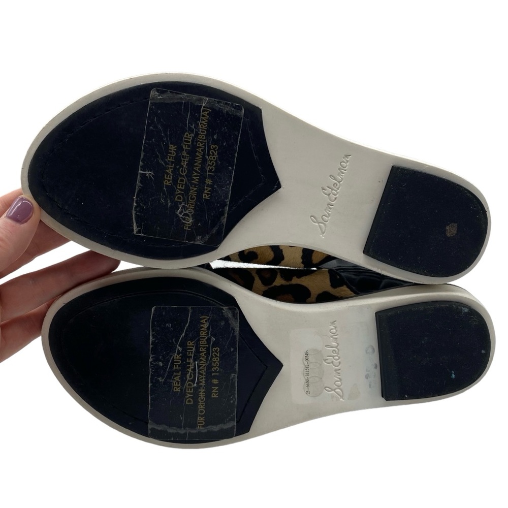 Sam Edelman Sandals Jolan Leopard Calf Hair Leather Crisscross Flat Casual Sz 6 - Picture 10 of 13